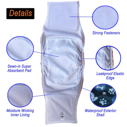 3pcs Male Dog Diaper, Reusable Dog Pee Pants, Washable Cloth Pet Belly Wrap, Puppy Dog Underwear,Pet Care Cloth Diapers(Jeans）)