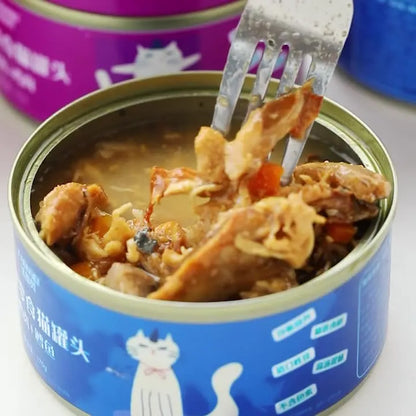 12 cans Cute cat snacks canned white meat cat snacks cat staple food kitten wet food into cat fattening nutrition 85g
