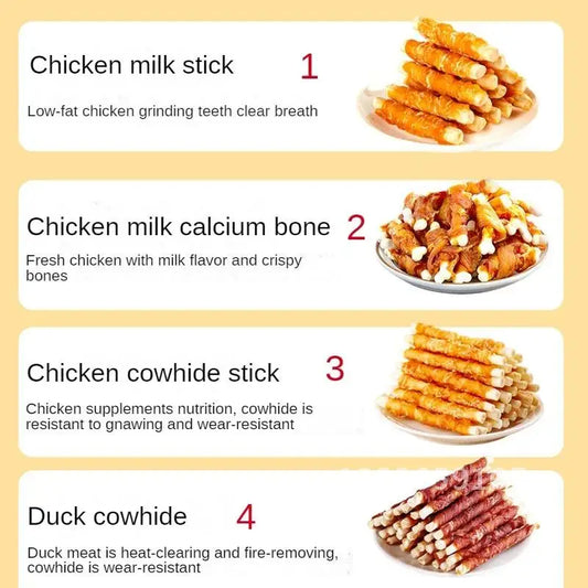 [2024]3Bags Multiple flavors of dog snacks clean resistant bite Dogs training Dry Food Pet reward meat teeth duck chicken