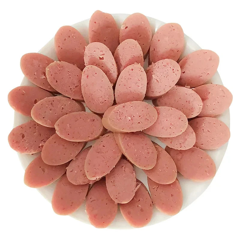 Snacks, dogs, ham, sausage, chicken, beef, duck, puppies, adult dogs.