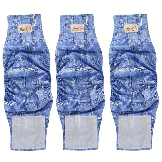 3pcs Male Dog Diaper, Reusable Dog Pee Pants, Washable Cloth Pet Belly Wrap, Puppy Dog Underwear,Pet Care Cloth Diapers(Jeans）)