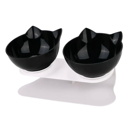 Durable Double Bowls Non-slip Cat Bowl Dog Bowl With Raised Stand Protection Cervical Pet Food Water Feeder