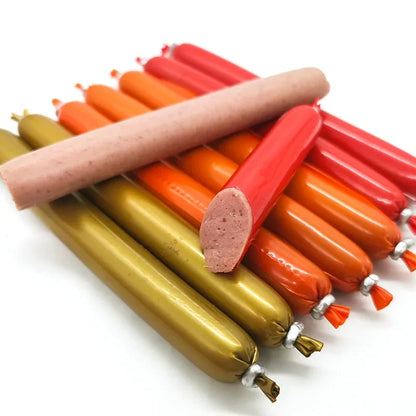 Snacks, dogs, ham, sausage, chicken, beef, duck, puppies, adult dogs.