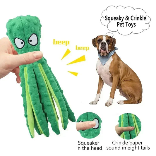 Dog toy octopus squeaking dog toy, soft and durable interactive dog chew toy