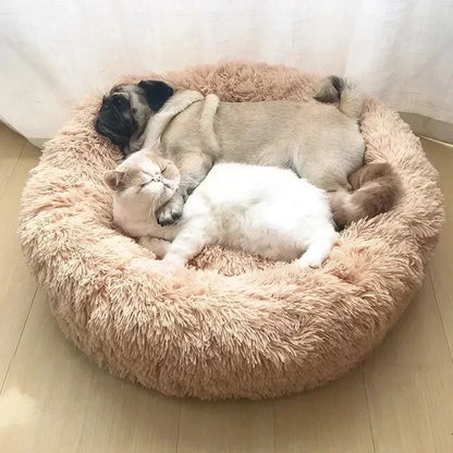 Long haired ultra soft pet cat bed plush washable calming bed donut bed comfortable sleeping artifact