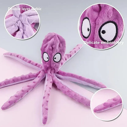Dog toy octopus squeaking dog toy, soft and durable interactive dog chew toy