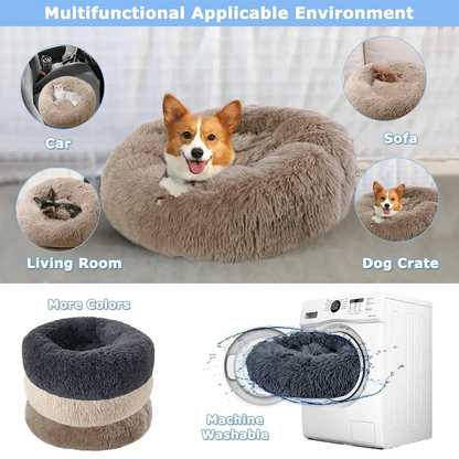 Long haired ultra soft pet cat bed plush washable calming bed donut bed comfortable sleeping artifact