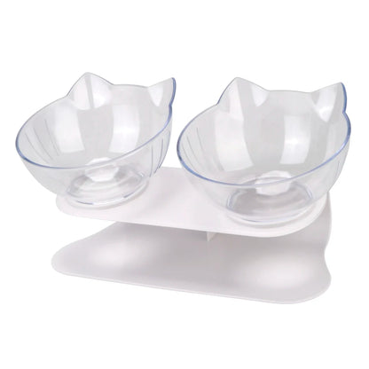 Durable Double Bowls Non-slip Cat Bowl Dog Bowl With Raised Stand Protection Cervical Pet Food Water Feeder